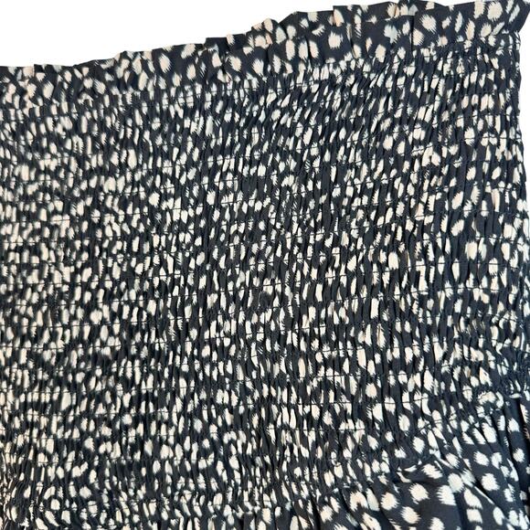 L Love High Waisted Ruffle Mini Skirt Smocked Waist Black Tan Spots Size Small - Picture 2 of 6